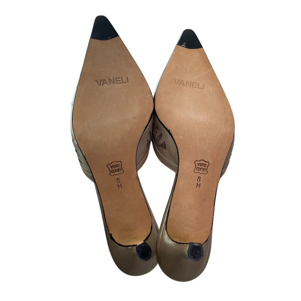 VAN ELi Gold Leather Kitten Heel Mules Size 8 Pointed Toe Slip On Italy - Picture 7 of 10